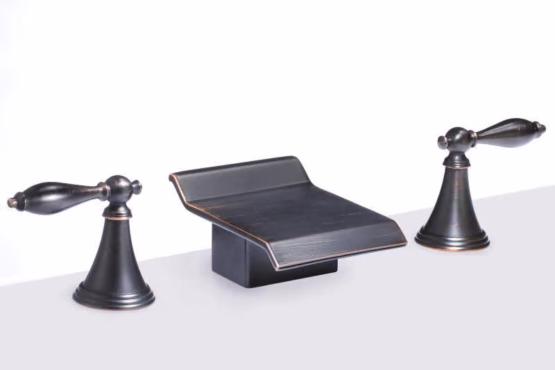 Oil-rubbed bronze waterfall 3-hole faucet