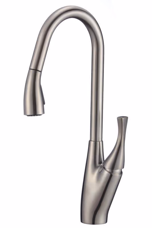 Curved designer pull-down kitchen faucet